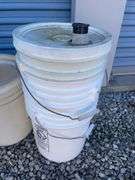 Large assortment of buckets for cleaners & misc.