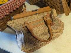 Vintage nativity set, Crayola chalk and crayons, purse, and baskets