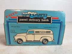 (3) Ertl diecast model car coin banks - '48 Chevy, '18 Ford, and '26 Mack "Bulldog" - (2) 1/25 scale