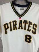 Pittsburg Pirates number 8 jersey, SandKit size 40, white w/black letters