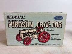 John Deere diecast model pickup and Ford tractor - 1/16 scale, dirty