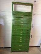 Green organizational stand - 32" wide, 8" deep, and 84" tall