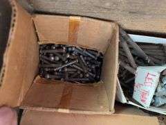 Crate with John Deere oil can, planer, and more