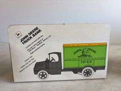 John Deere model truck bank and Ford 1905 model delivery car bank - 1/25 scale, dirty