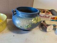 Roseville pottery piece with crack, other pottery, and decor