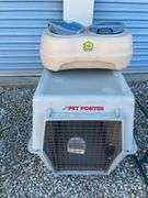 Pet Porter dog kennel and Pet Zone dog food & water dishes