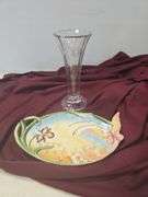 EDGED GLASS CRYSTAL VASE AND BUTTERFLY DISH