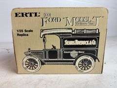 (2) Ford diecast model delivery vehicle coin banks - 1/25 scale, dirty