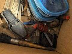 Nail gun, 18" adjustable wrench, and other tools