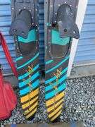 Golf bag with misc. clubs, skis and horseshoe game