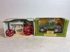 John Deere diecast model pickup and Ford tractor - 1/16 scale, dirty