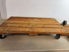 (2) wooden appliance carts and (1) small cart