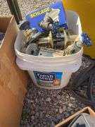 Large lot of misc. items including car seat, Rubbermaid trash barrel, radio parts, jumper cables, hy