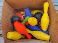 (4) racquets, baseball glove, toy bowling pin and game set
