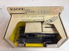 (2) Ford diecast model delivery vehicle coin banks - 1/25 scale, dirty