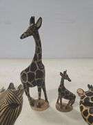 LOT OF WOODEN GIRAFFE AND ZEBRA FIGURINES