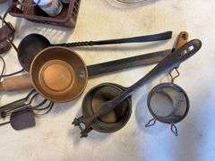 Vintage items - ladles, levels, utensils, strainers, and more
