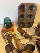 Vintage items - ladles, levels, utensils, strainers, and more
