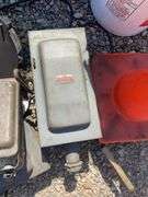 Cutler-Hammer electric boxes, Blitz oil drain, cone, buckets with jumper cables