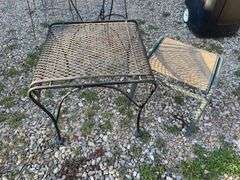 Assortment of garden decor/ plant stands, hanging basket hook and more