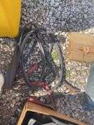 Large lot of misc. items including car seat, Rubbermaid trash barrel, radio parts, jumper cables, hy