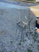 Assortment of garden decor/ plant stands, hanging basket hook and more