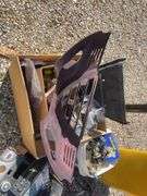 Large lot of misc. items including car seat, Rubbermaid trash barrel, radio parts, jumper cables, hy