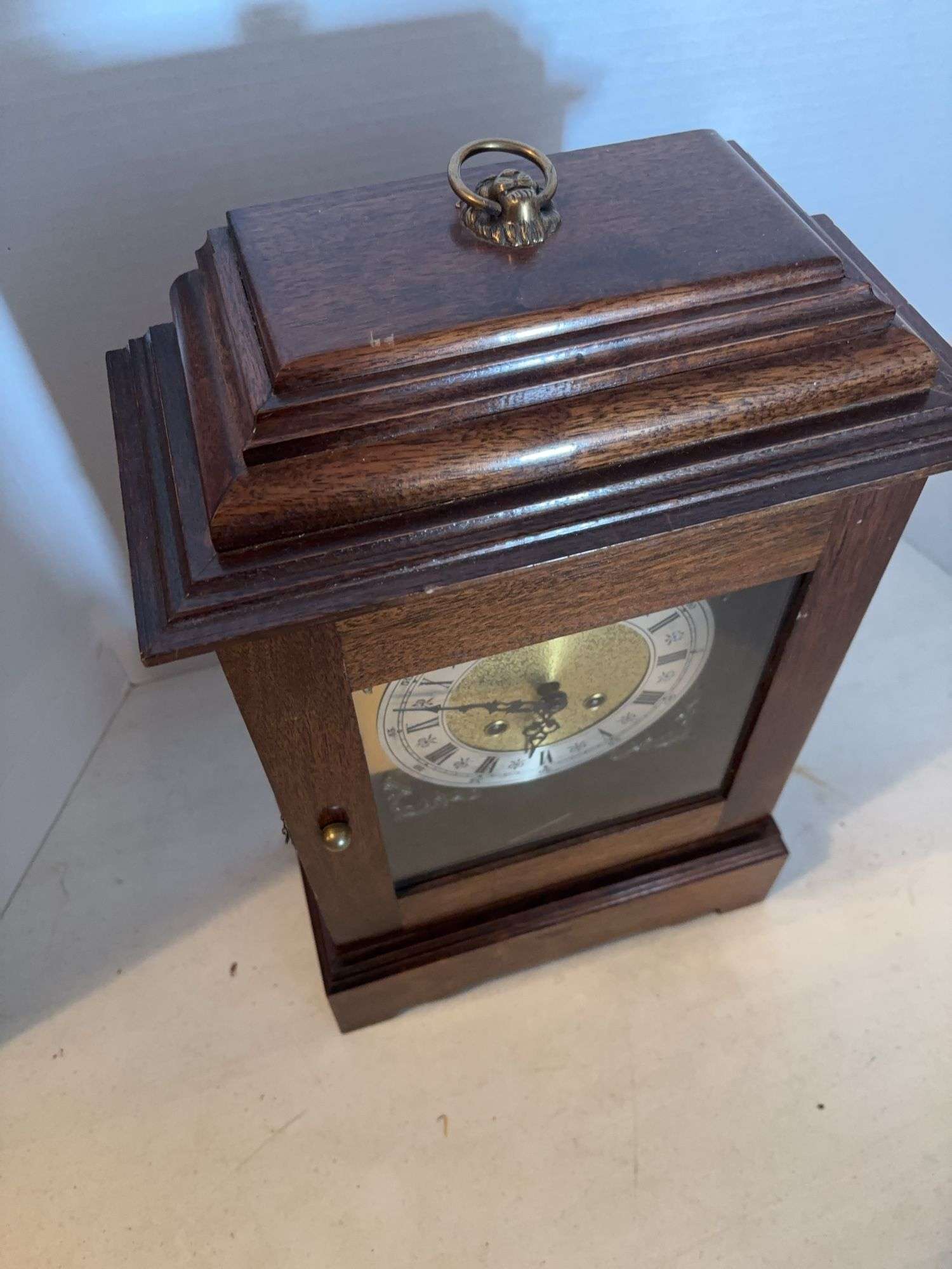 WESTERN GERMANY MANTLE WINDUP CLOCK WITH KEY 11”x 17”