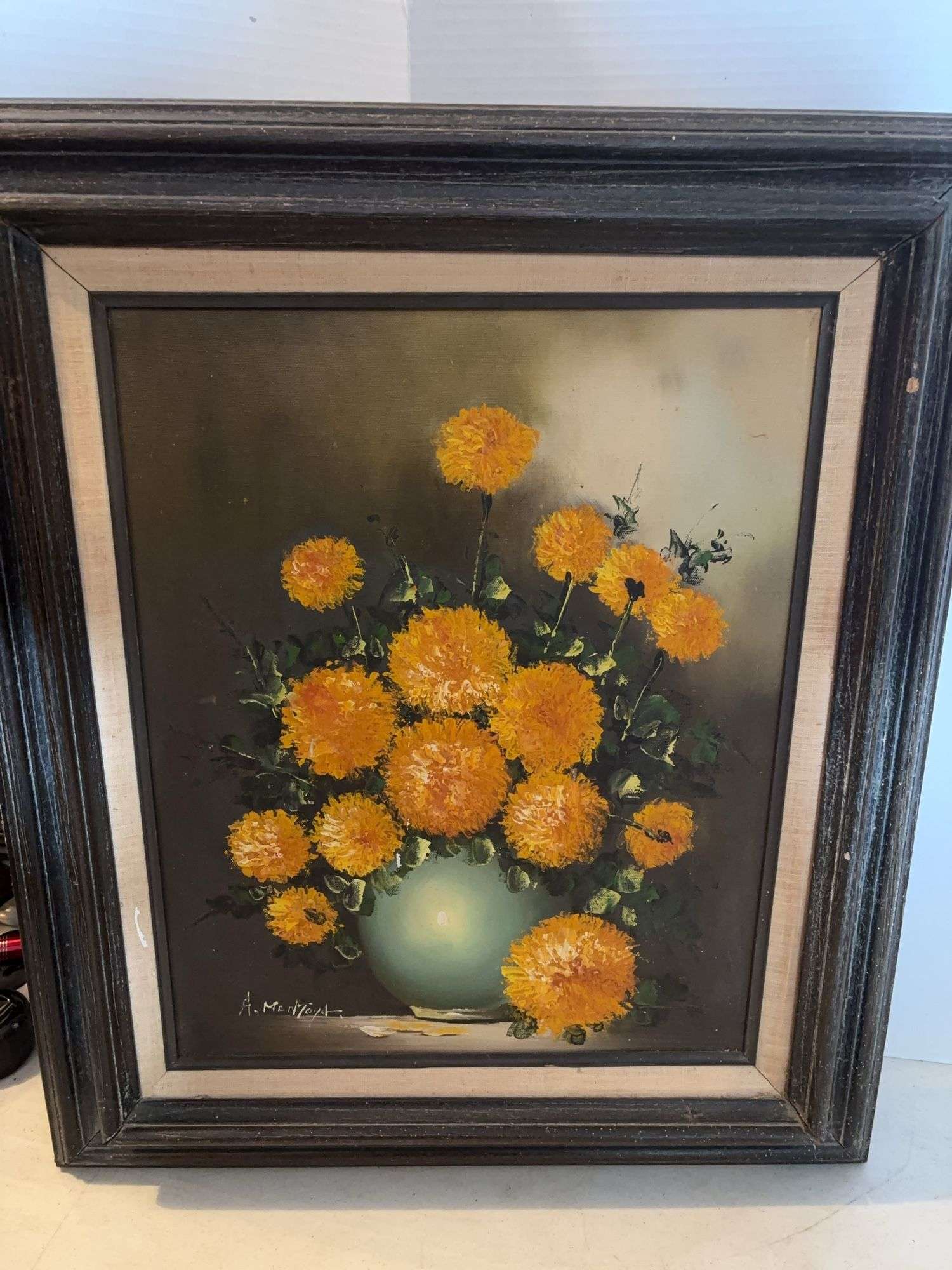 27” x 23” FRAMED FLOWER SIGNED CANVAS