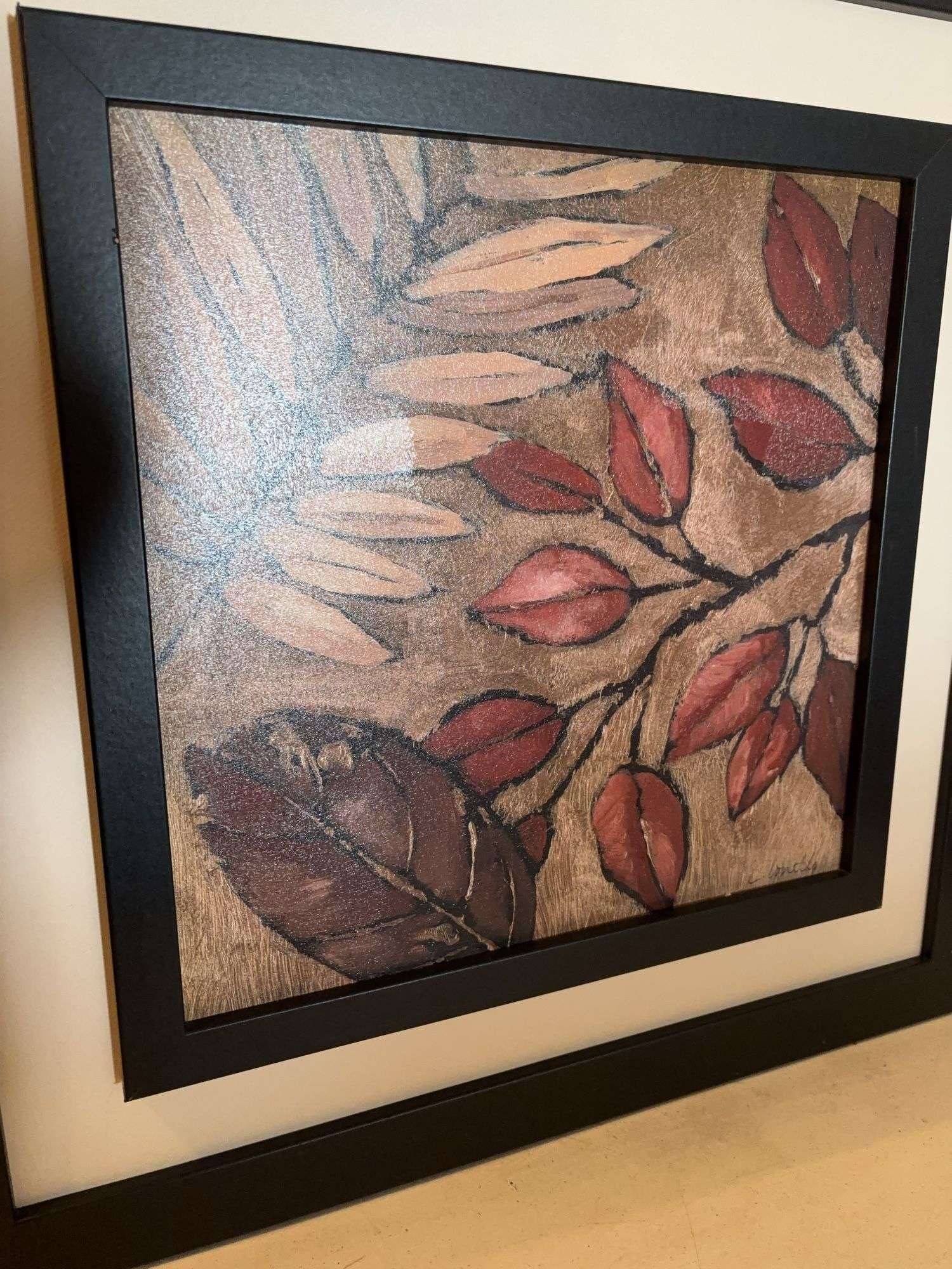 28.5” x 28.5 LEAF DESIGN FRAMED SIGNED