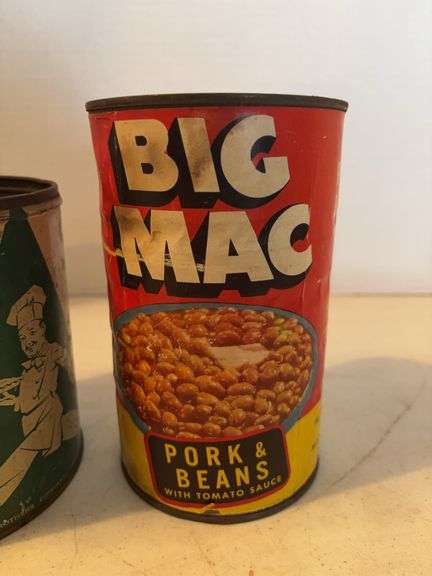 BUG MAC PORK AND BEAN CAN 7” AND SPRY VEGETABLE SHORTENING TIN 6”