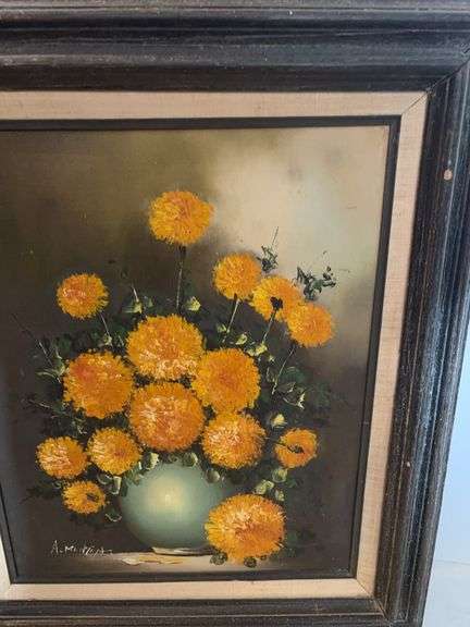 27” x 23” FRAMED FLOWER SIGNED CANVAS