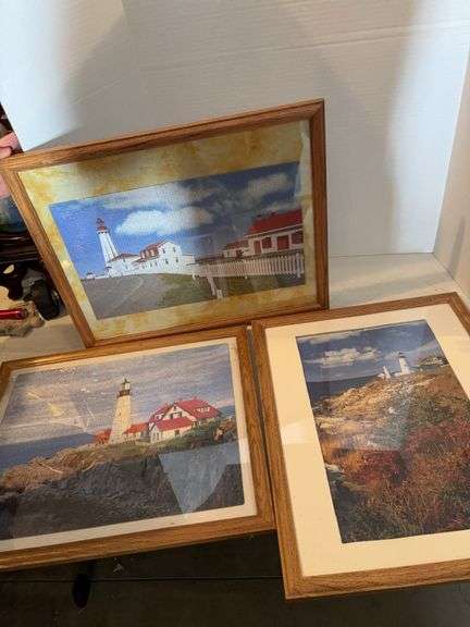 3 FRAMED LIGHT HOUSE PUZZLES 22” x 17.5”