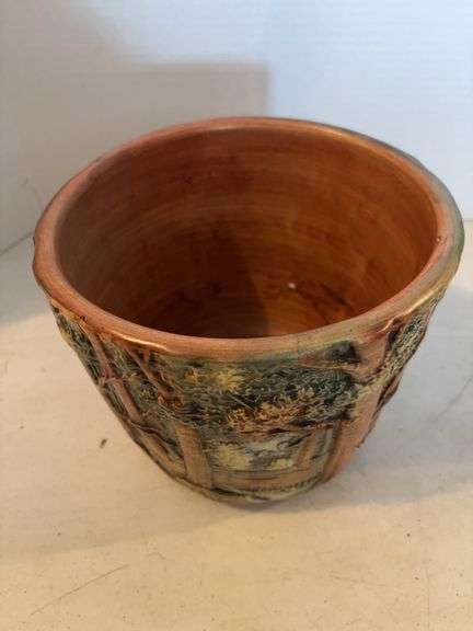 WELLER POTTERY WOOD FOREST JARDINIERE 8” x 9”