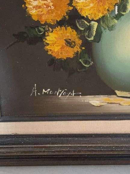 27” x 23” FRAMED FLOWER SIGNED CANVAS