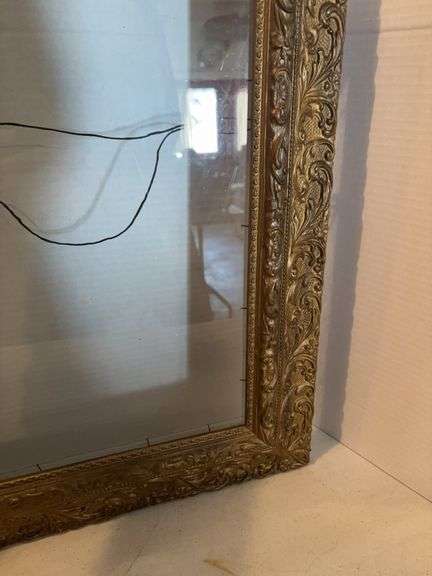 FANCY ANTIQUE PICTURE FRAME WITH GLASS 27” x 23”