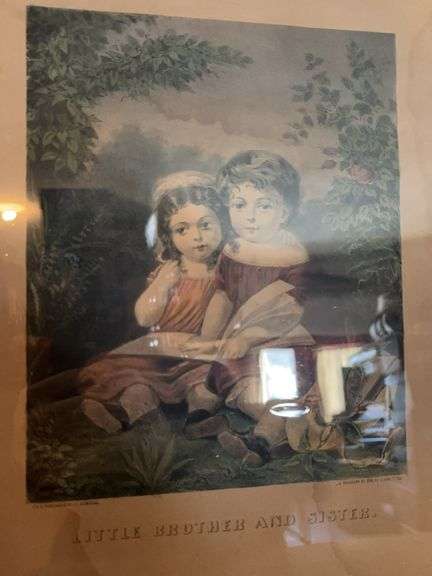 17” x 13.5” FRAMED LITTLE BROTHER AND SUSTER ANTIQUE HANDPRINT