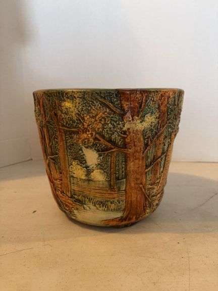 WELLER POTTERY WOOD FOREST JARDINIERE 8” x 9”