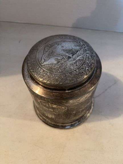 REED AND BARTON TOBACCO BLUE BOAR INN TIN 6”