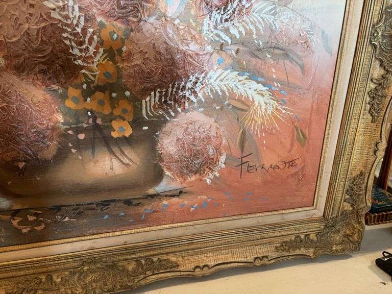 50” x 40” CANVAS DECORATIVE FRAME SIGNED OIL PAINTING