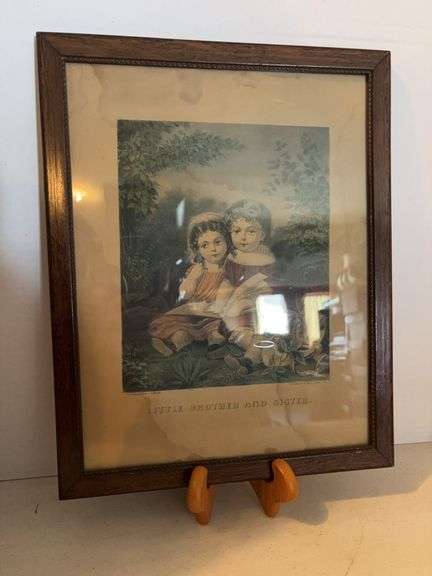 17” x 13.5” FRAMED LITTLE BROTHER AND SUSTER ANTIQUE HANDPRINT