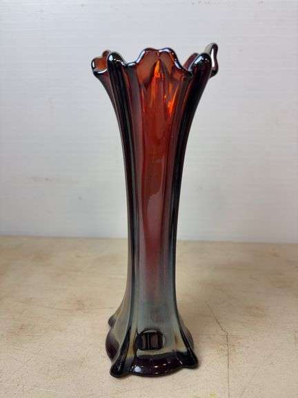 Millersburg Glass four pillars amethyst vase - 10" tall