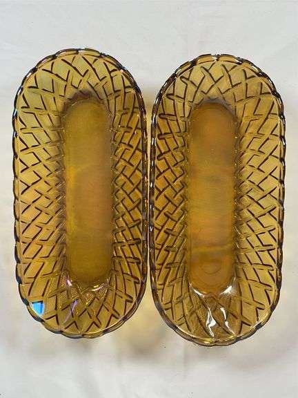 Pair of Imperial Corn Marigold Carnival Glass Dishes