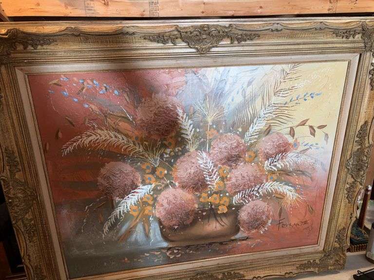50” x 40” CANVAS DECORATIVE FRAME SIGNED OIL PAINTING