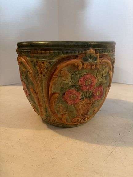 WELLER ART POTTERY JARDINIERE 7.5” x 8.5” FLORAL