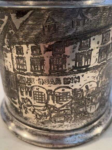 REED AND BARTON TOBACCO BLUE BOAR INN TIN 6”