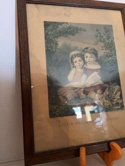 17” x 13.5” FRAMED LITTLE BROTHER AND SUSTER ANTIQUE HANDPRINT