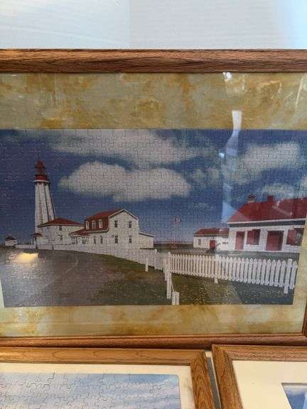 3 FRAMED LIGHT HOUSE PUZZLES 22” x 17.5”