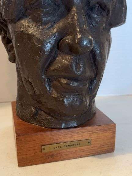 CARL SANDBURG VINTAGE MALE PORTRAIT BUST SCULPTURE 12”