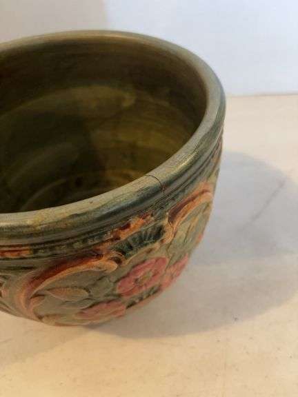 WELLER ART POTTERY JARDINIERE 7.5” x 8.5” FLORAL